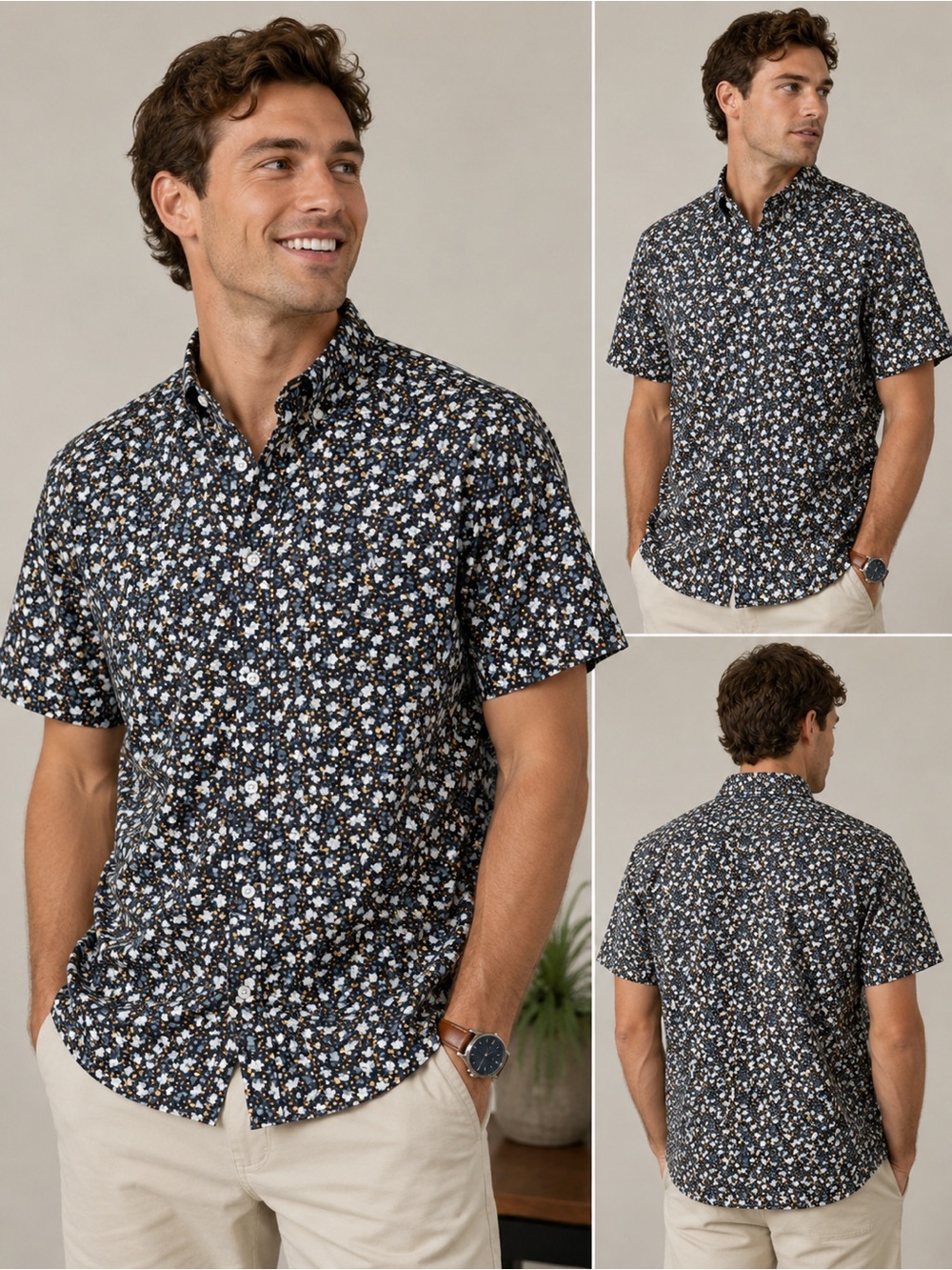 Original Penguin Men’s Floral Button Front Shirt Medium Short Sleeve Cotton